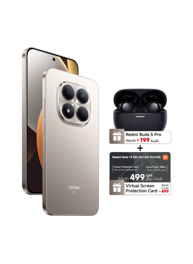 شاومي ريدمي نوت 15 برو 5G بشريحتين + eSIM باللون الذهبي التيتانيوم، ذاكرة رام 12 جيجابايت وذاكرة داخلية 256 جيجابايت، يدعم تقنية 5G – إصدار عالمي مع هدايا مجانية (سماعات Buds 5 Pro + بطاقة افتراضية لحماية الشاشة) - Image 1