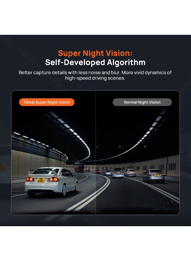 70 ماي A800SE Dashcam Car Front Rear 4K UHD + 1080P with GPS WiFi, Dual Car Camera Including 128GB SD Card, F1.55 Aperture HDR, 24/7 Parking Monitoring, Night Vision, ADAS, 3 Inch IPS, Up to 512GB Max - Image 4