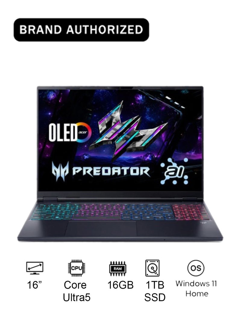 Acer Predator Helios Neo 16 Gaming Laptop 14th Gen Intel Core Ultra 9-275HX 24 Cores Upto 5.4GHz/16GB DDR5 6400MHz/1TB SSD/8GB NVIDIA®GeForce®RTX 5060/16" WQXGA IPS 180Hz/W11/WiFi-6 English Obsidian Black - Image 1