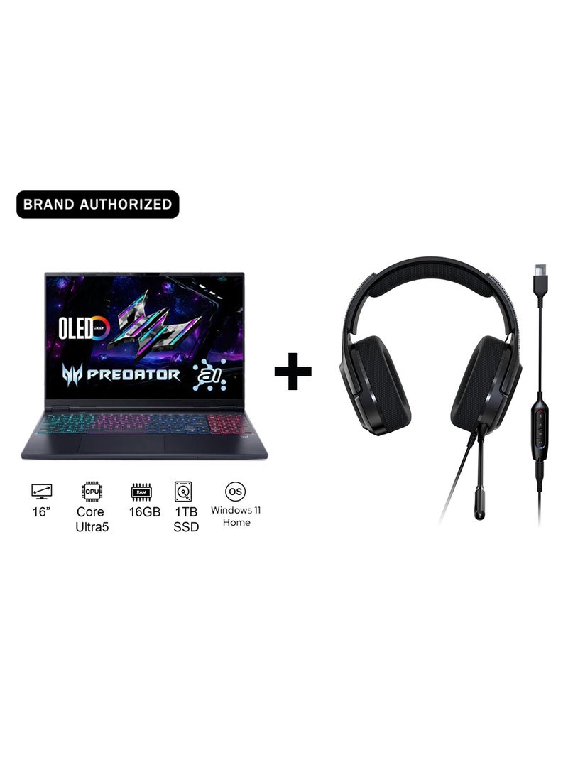 Acer Predator Helios Neo 16 Gaming Laptop 14th Gen Intel Core Ultra 9-275HX 24 Cores Upto 5.4GHz/16GB DDR5 6400MHz/1TB SSD/8GB NVIDIA®GeForce®RTX 5060/16" WQXGA IPS 180Hz/W11/WiFi-6 With Free Headset English Obsidian Black - Image 1