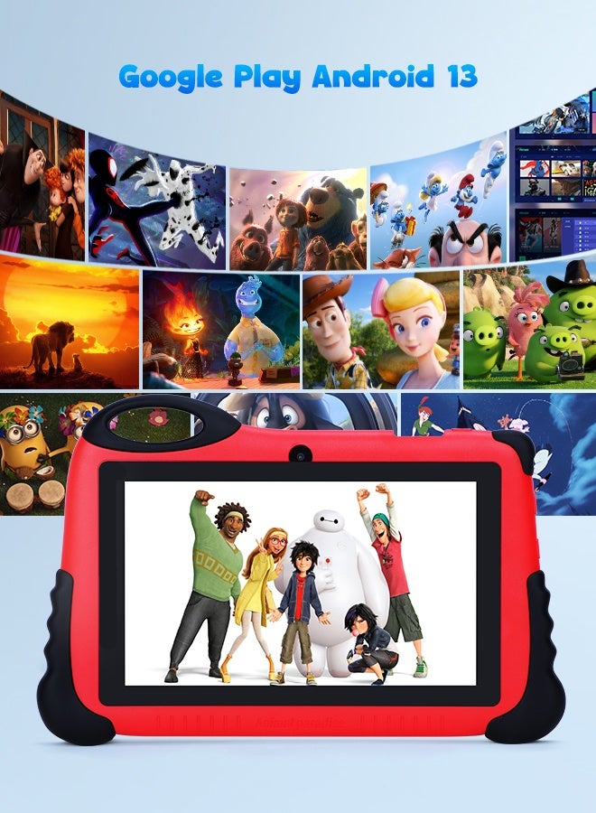 سي آيديا C idea Tablet for Kids Age 3-7,Android 13 Kids Tablet for Toddler,7" Children Tablet with Case/WiFi/4GB RAM 32GB ROM(512GB TF) HD IPS Safety Eye Protection for Boys and Girls Gift (Red) - Image 2