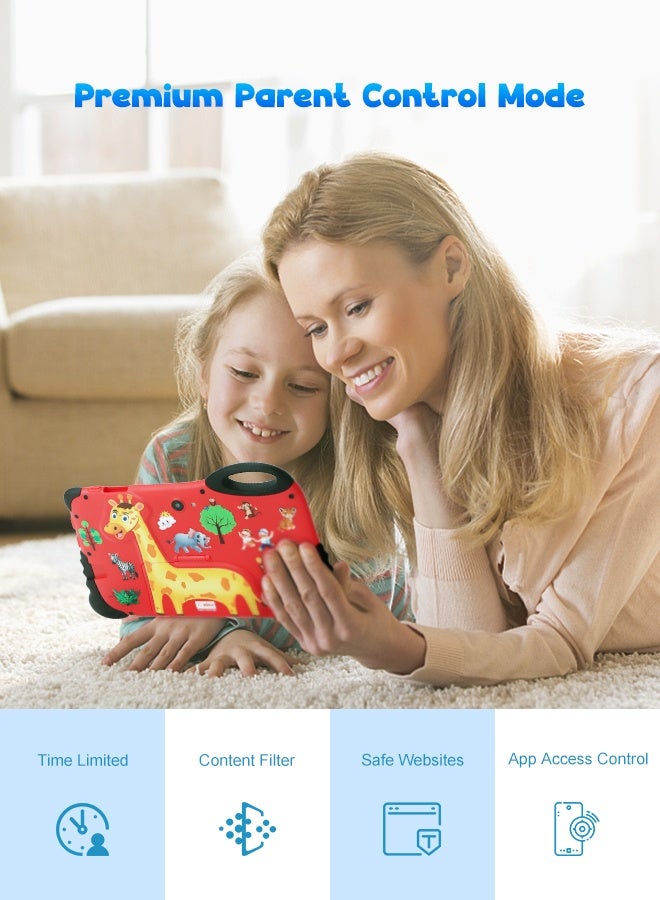 سي آيديا C idea Tablet for Kids Age 3-7,Android 13 Kids Tablet for Toddler,7" Children Tablet with Case/WiFi/4GB RAM 32GB ROM(512GB TF) HD IPS Safety Eye Protection for Boys and Girls Gift (Red) - Image 3