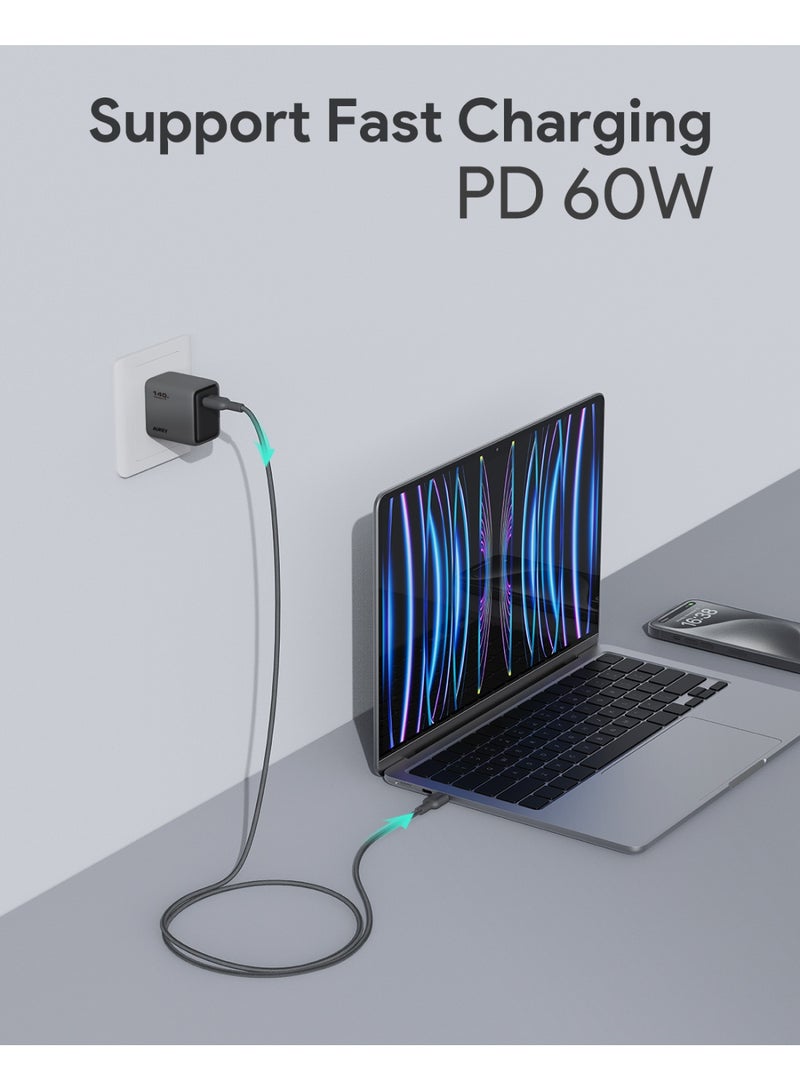 AUKEY Circlit Blink 60W Lite Cable 1m. DTY Braided USB-C to USB-C - CB-DCC063 Black grey - Image 4