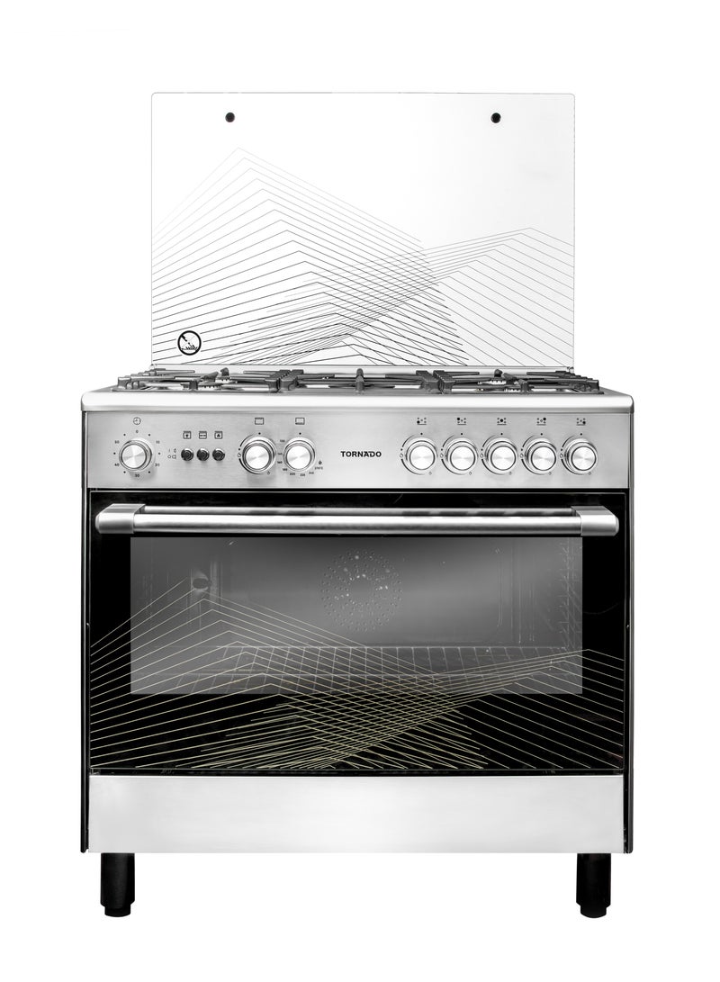 Tornado 90x60cm Freestanding Cooker, Full Gas Cooking Range with 5 Burners, Automatic Ignition & Full Safety, Convection Fan &Cooling Fan, Stainless Steel Finish, Separate Knob 9T10HUB1X0ASG 9T10HUB1X0ASG Stainless steel - Image 1