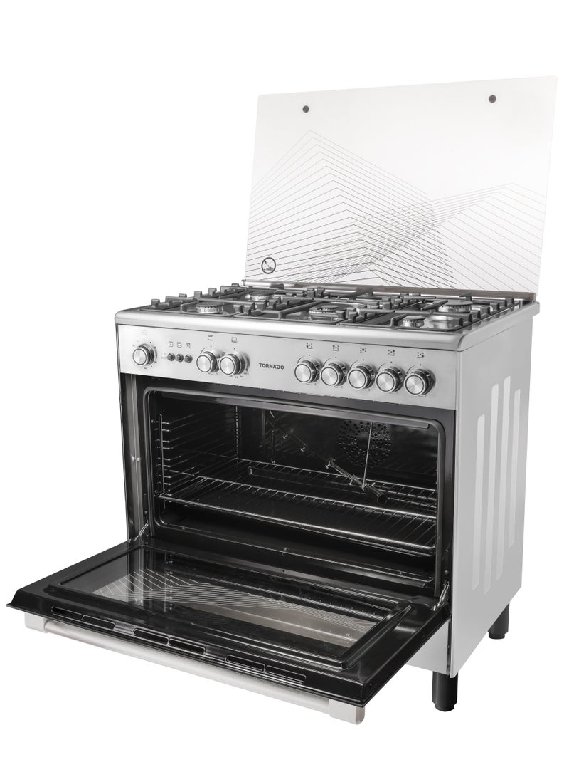 Tornado 90x60cm Freestanding Cooker, Full Gas Cooking Range with 5 Burners, Automatic Ignition & Full Safety, Convection Fan &Cooling Fan, Stainless Steel Finish, Separate Knob 9T10HUB1X0ASG 9T10HUB1X0ASG Stainless steel - Image 5