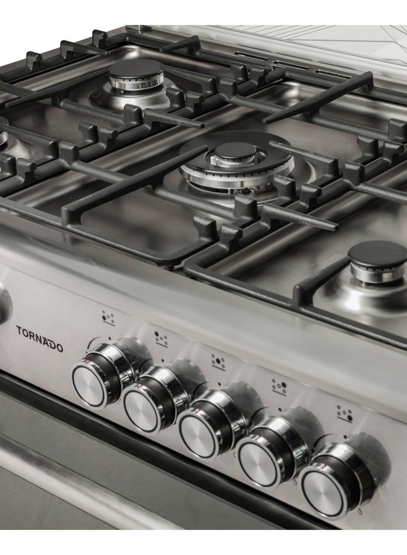 Tornado 90x60cm Freestanding Cooker, Full Gas Cooking Range with 5 Burners, Automatic Ignition & Full Safety, Convection Fan &Cooling Fan, Stainless Steel Finish, Separate Knob 9T10HUB1X0ASG 9T10HUB1X0ASG Stainless steel - Image 3