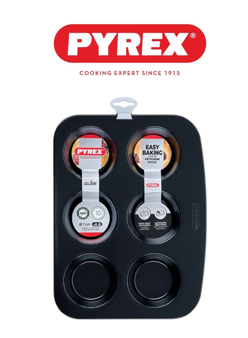 Pyrex Glide 6-Cup Muffin Tray – PFAS-Free Non-Stick Bakeware for Perfect Muffins & Cupcakes Black 7 cmcm - Image 1