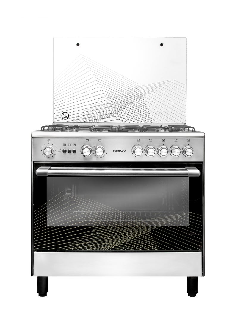 Tornado 90x60cm Freestanding Cooker, Full Gas Cooking Range with 5 Burners, Automatic Ignition & Full Safety, Stainless Steel Finish, Separate Knob 9T10BRC1X01SG 9T10BRC1X01SG stainless_steel - Image 1
