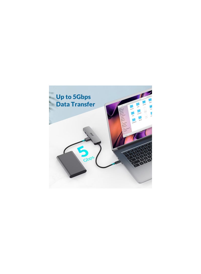 Acer 5-in-1 USB-C Hub,  3 x  USB 3.0 5Gbps Ports, 1 x HDMI Port (4K@60Hz), 1 x USB-C 100W PD Port, silver - Image 4