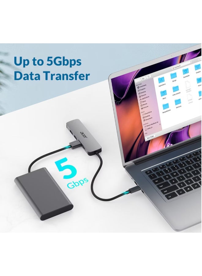أيسر Acer 5-in-1 USB-C Hub,  3 x  USB 3.0 5Gbps Ports, 1 x HDMI Port (4K@60Hz), 1 x USB-C 100W PD Port, silver - Image 4