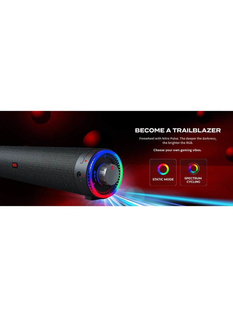 أيسر Nitro Gaming Sound Bar – Compact USB-Powered PC Soundbar with Dual Stereo Drivers, RGB Lighting Effects, Volume Control, and Clear Audio for Gaming, Music And Movies - Black - Image 4