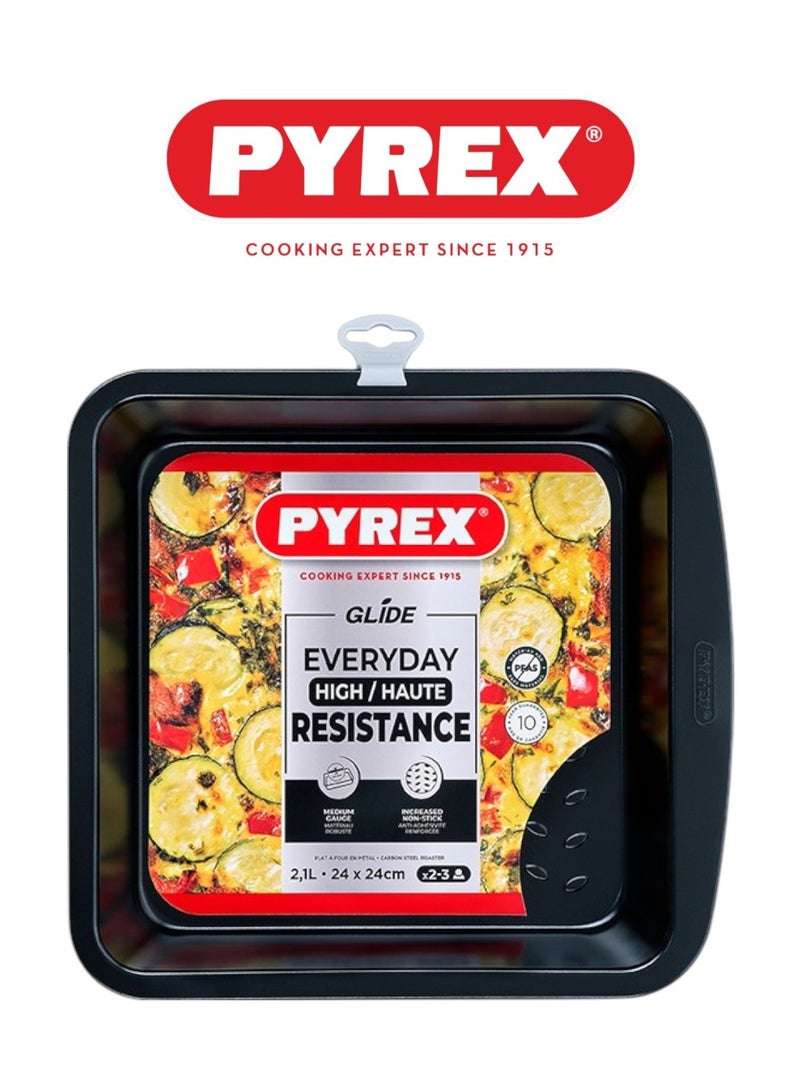 Pyrex Glide Non-Stick Roaster Square 24cm – PFAS-Free 2.1L Baking Dish for Everyday Oven Cooking Black 24 cmcm - Image 1