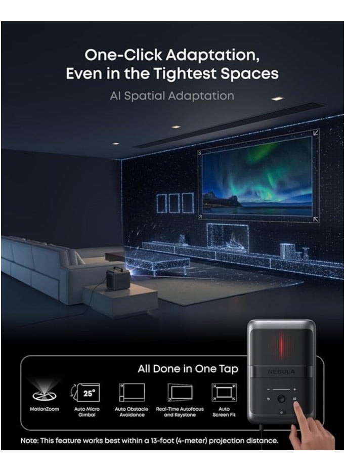 Nebula X1 Triple Laser 4K Projector, 3,500 ANSI Lumens, 56,000:1 Contrast, 40W Stereo Sound, 0.9-1.5 Optical Zoom, Smart AI, Dolby Vision, 300" Screen, Built-In Micro Gimbal, GTV, Handle D2351 Black+Gray - Image 4