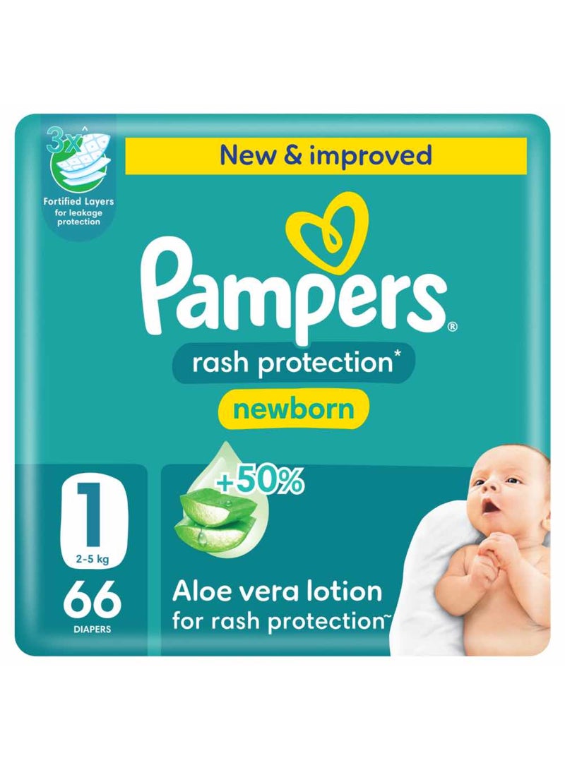 حفاضات محمية من الطفح الجلدي، مقاس 1، 2-5 كجم، +50% لوشن الألوة فيرا لحماية الطفح الجلدي، عبوة كبيرة