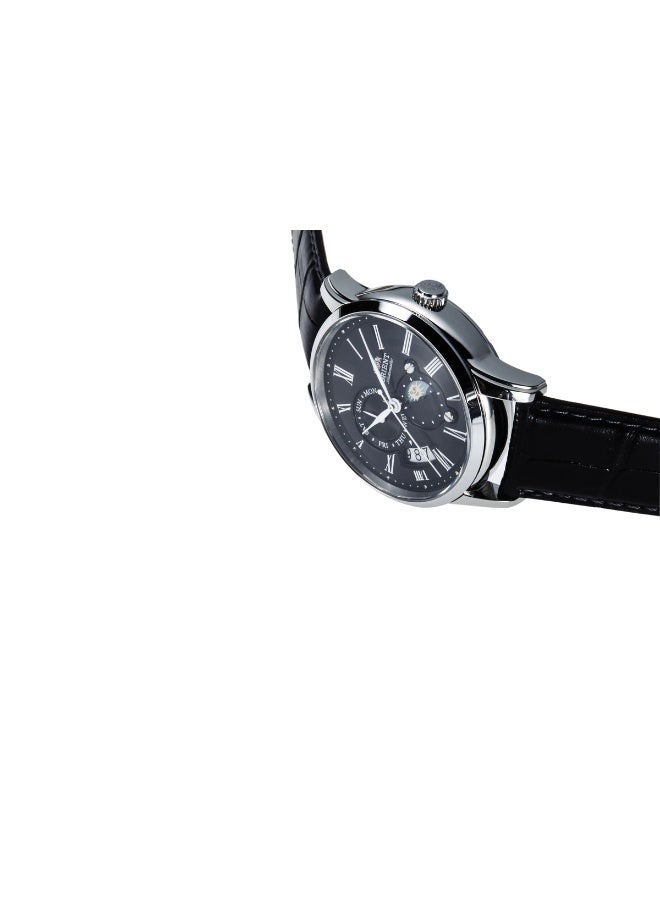 ORIENT Men's Mechanical Classic "Sun & Moon" Men's Watch RA-AK0010, 42.5 mm Black Dial, Leather Strap, 50 M WR - Image 3