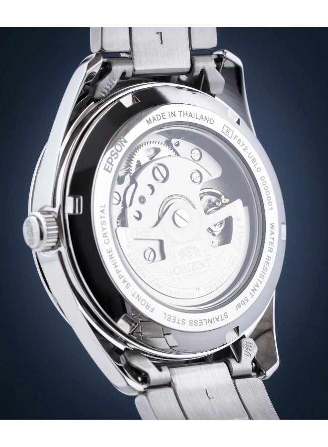 أورينت Men's Mechanical Contemporary “Stretto” Men's Watch RA-AC0R02L30B, 38.5 mm Blue Dial, Stainless Steel Bracelet, 50 M WR - Image 3