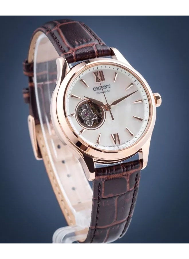 أورينت Women's Mechanical Contemporary Women's Watch RA-AG0022, 35.6 mm Open Heart White Dial, Leather Strap, 30 M WR - Image 1