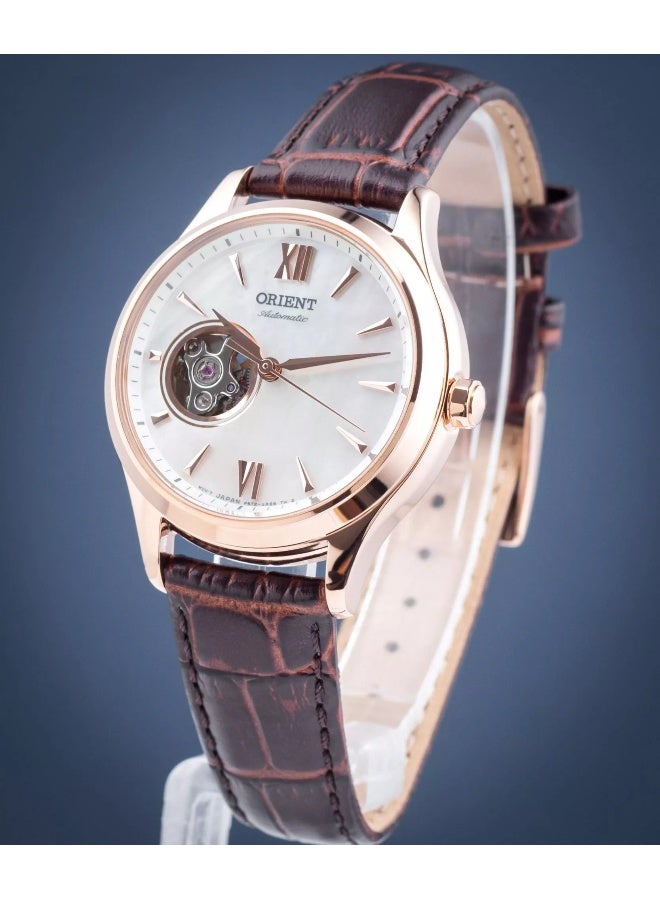 أورينت Women's Mechanical Contemporary Women's Watch RA-AG0022, 35.6 mm Open Heart White Dial, Leather Strap, 30 M WR - Image 2