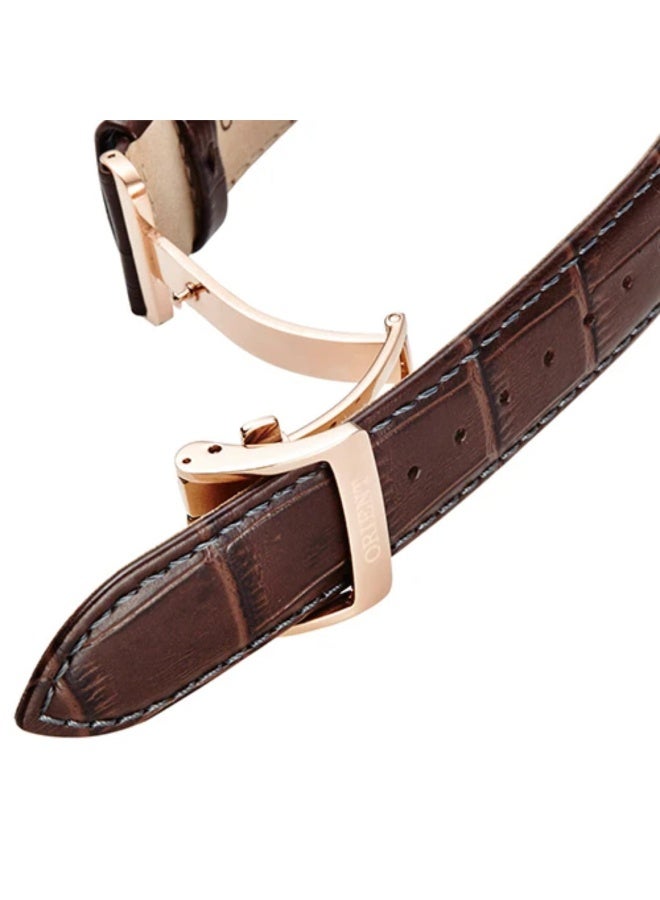 ORIENT Men's Mechanical Classic “Sun‑&‑Moon” Watch RA-AK0009, 42.5 mm Brown Dial, Rose‑Gold Case, Leather Strap, 50 M WR - Image 2