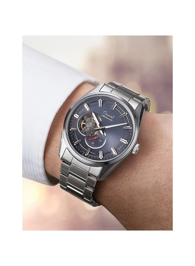 ORIENT Men's Limited Edition Stretto 75th Anniversary Semi-Skeleton Watch RA-AR0012N, 40.8 mm Open-Heart Grey Dial, Stainless Steel Bracelet, 50 M WR - Image 1