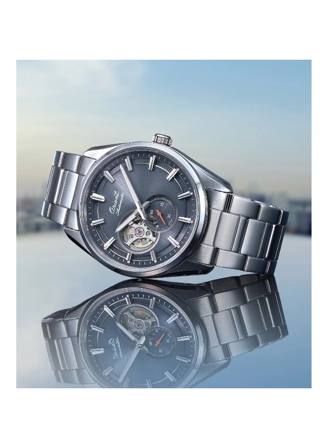 ORIENT Men's Limited Edition Stretto 75th Anniversary Semi-Skeleton Watch RA-AR0012N, 40.8 mm Open-Heart Grey Dial, Stainless Steel Bracelet, 50 M WR - Image 2