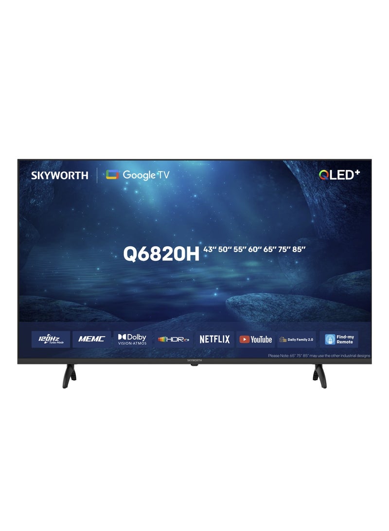 Skyworth 60" 4K QLED+ Smart TV, Filmmaker Mode, Eye Care, Google TV, Find My Remote, S AI Engine,120Hz Game Mode, Dolby Vision & Atmos, HDR10+, 2025, 2-Year Warranty, 60Q6820H black - Image 3