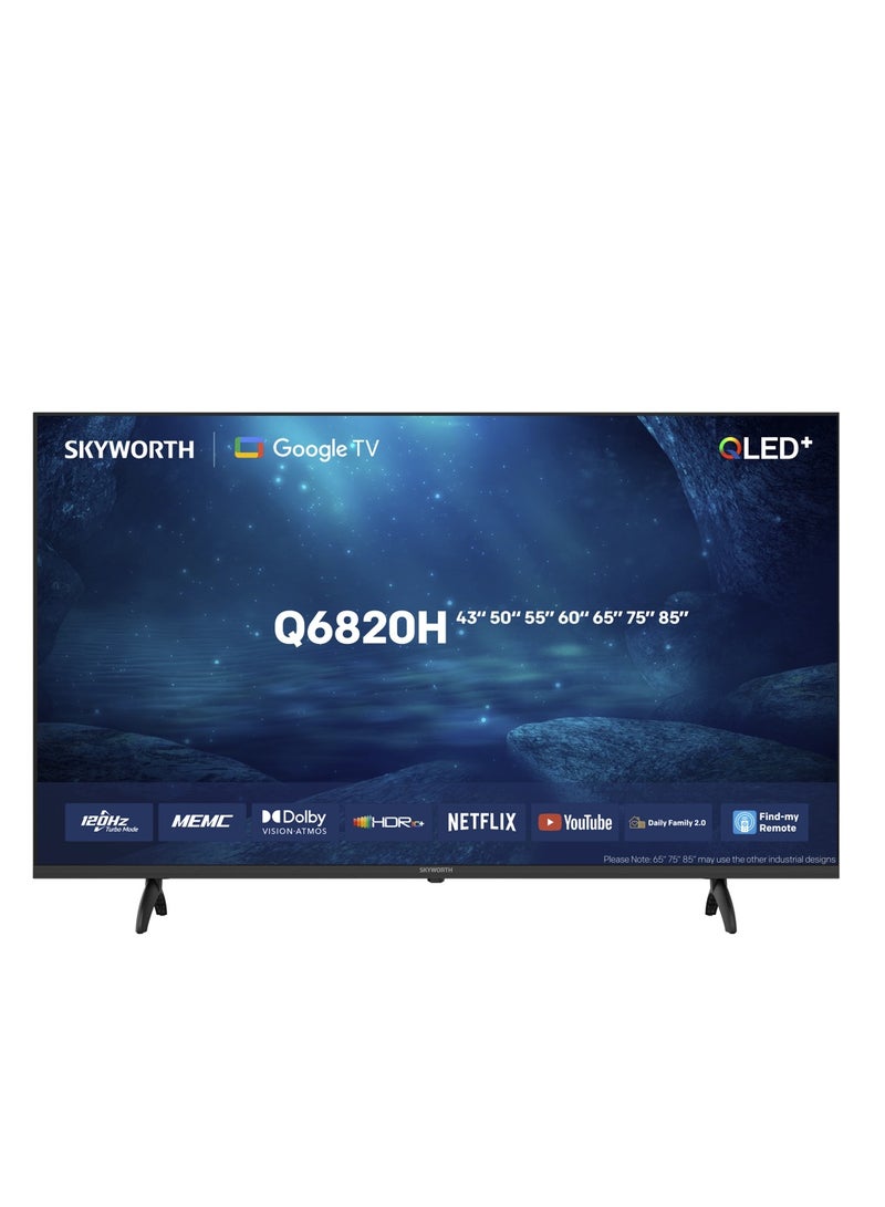 Skyworth 65" 4K QLED+ Smart TV, Filmmaker Mode, Eye Care, Google TV, Find My Remote, S AI Engine,120Hz Game Mode, Dolby Vision & Atmos, HDR10+, 2025, 2-Year Warranty, 65Q6820H black - Image 3