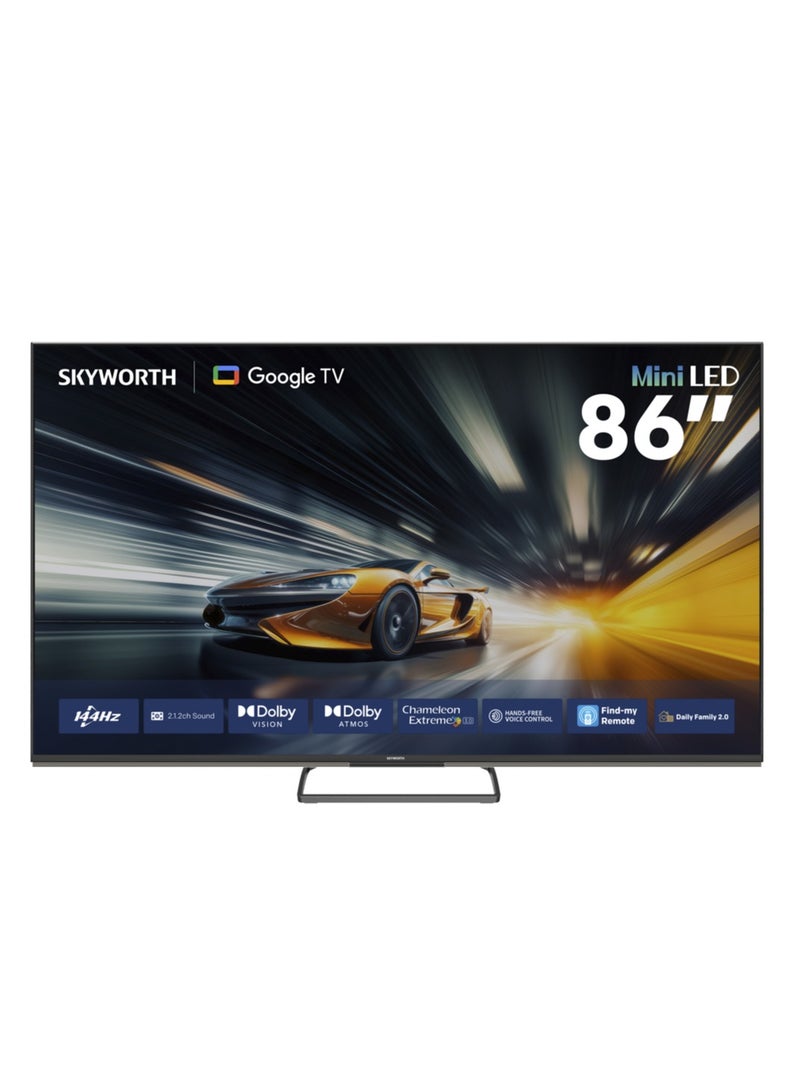 سكاي ورث تلفزيون ذكي 86 بوصة 4K MiniLED، وضع الحماية للعين، نظام Google TV، ميزة العثور على الريموت، وضع الألعاب، بتردد 144 هرتز VRR، مزود بتقنيات Dolby Vision وDolby Atmos ومنفذ HDMI 2.1، ضمان سنتين، 86X8700G أسود - Image 1