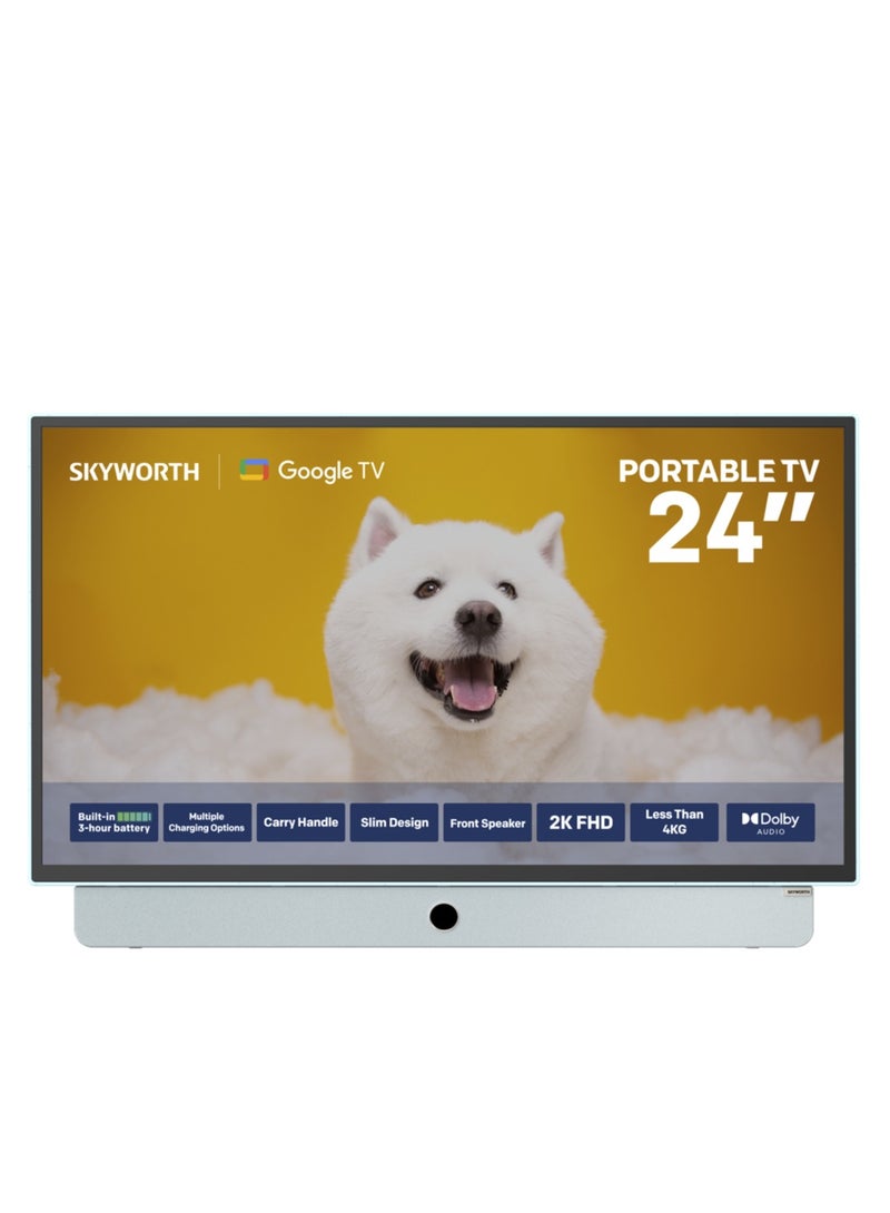 سكاي ورث تلفزيون تخييم ذكي عالي الدقة مقاس 24 بوصة، مزود بمنفذ HDMI وUSB وتردد 60 هرتز، وببطارية مدمجة تدوم حتى 3 ساعات (Google TV)، ضمان سنتين، 24LP60G-B أسود - Image 1