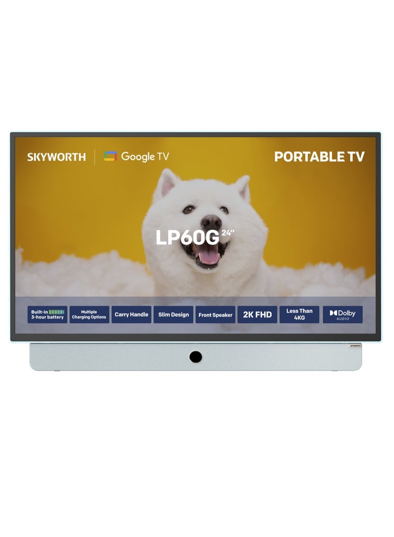 سكاي ورث تلفزيون تخييم ذكي عالي الدقة مقاس 24 بوصة، مزود بمنفذ HDMI وUSB وتردد 60 هرتز، وببطارية مدمجة تدوم حتى 3 ساعات (Google TV)، ضمان سنتين، 24LP60G-B أسود - Image 2