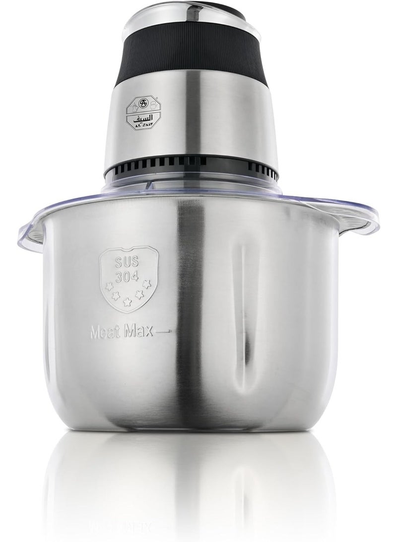 السيف  مفرمة الخضار الكهربائية ALSAIF 800 واط مع وعاء من الفولاذ المقاوم للصدأ و 4 شفرات، محضر طعام للحوم والفواكه والخضروات. سهل التنظيف، 4 لترات، فضي E02431 - Image 4