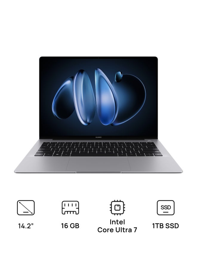 هواوي لابتوب ميت بوك 14 بشاشة OLED بحجم 14.2 بوصة بدقة 2.8K، مع معالج كور ألترا 7-155H/ذاكرة RAM سعة 16GB DDR5/قرص SSD سعة 1TB/نظام DOS (بدون ويندوز) - Image 1