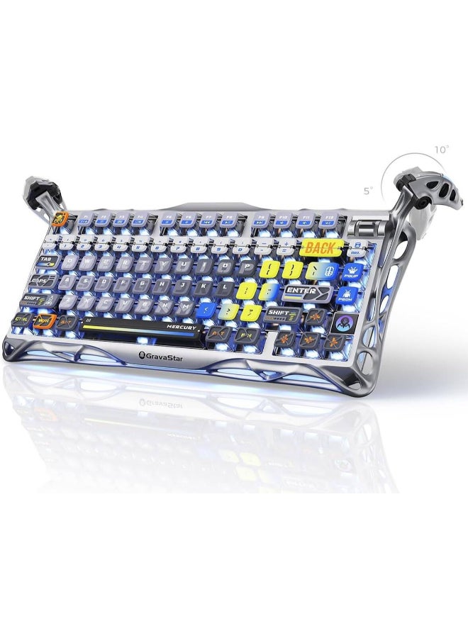 جرافا ستار لوحة مفاتيح ميكانيكية للألعاب Mercury K1 Pro 75% لاسلكية، لوحة مفاتيح مخصصة بتصميم مضغوط وقابلة للتبديل، مفاتيح خطية، إضاءة خلفية RGB مع إطار، فضي مجرة - Image 1