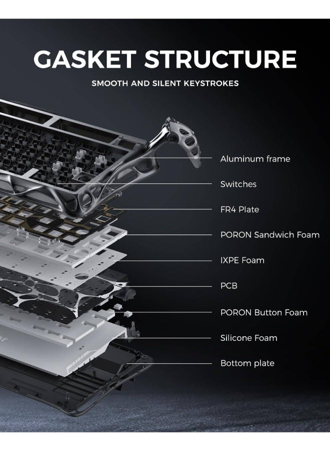 جرافا ستار لوحة مفاتيح ميكانيكية للألعاب Mercury K1 Pro 75% لاسلكية، لوحة مفاتيح مخصصة بتصميم مضغوط وقابلة للتبديل، مفاتيح خطية، إضاءة خلفية RGB مع إطار، فضي مجرة - Image 2