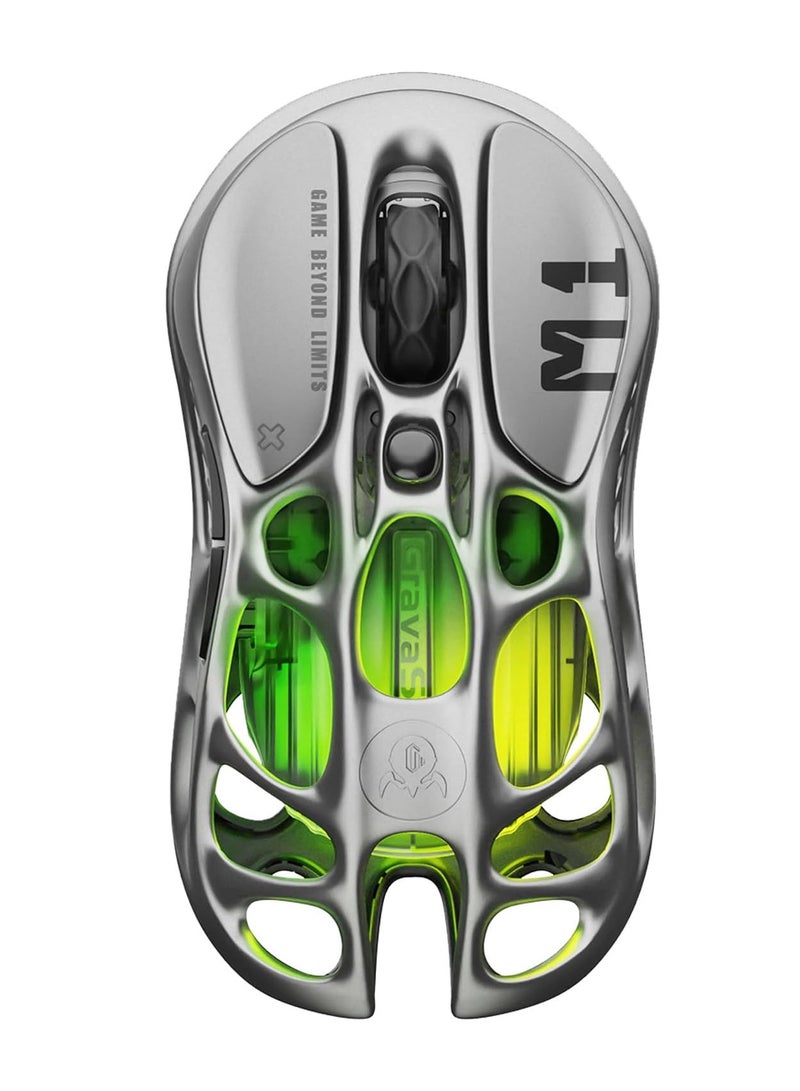 جرافا ستار ماوس الألعاب اللاسلكي ميركوري M1 برو رمادي معدني، مستشعر PAW3395، عمر بطارية 200/146 ساعة، تسارع أقصى 650 IPS، حساسية عالية الدقة 26000 DPI. - Image 1