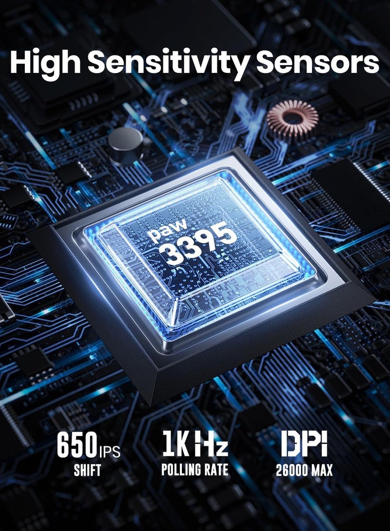 جرافا ستار ماوس الألعاب اللاسلكي ميركوري M1 برو رمادي معدني، مستشعر PAW3395، عمر بطارية 200/146 ساعة، تسارع أقصى 650 IPS، حساسية عالية الدقة 26000 DPI. - Image 5