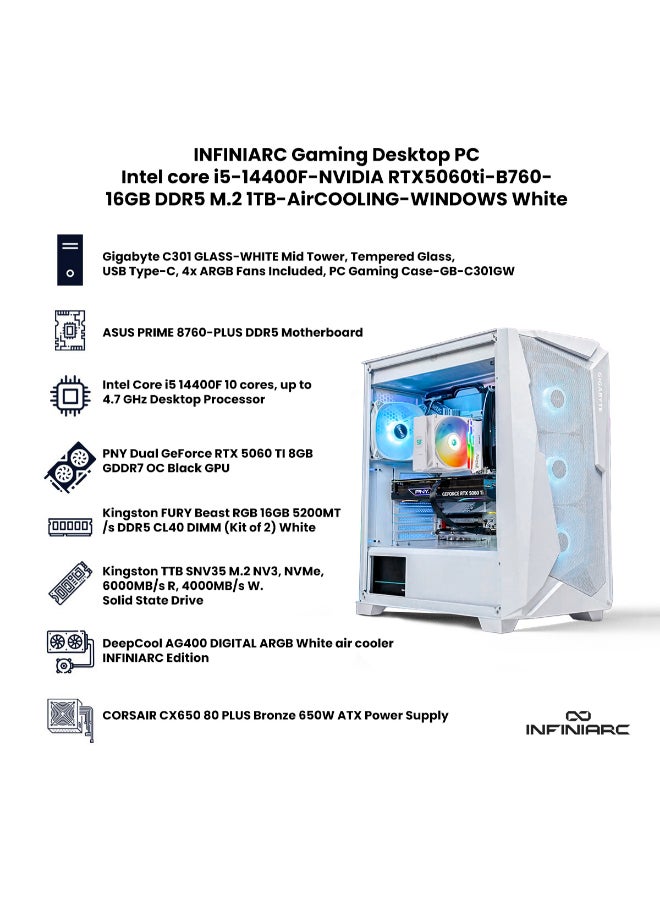 انفني ارك حاسوب ألعاب مع معالج إنتل كور i5-14400F/ذاكرة RAM 16GB DDR5/قرص SSD 1TB/بطاقة رسومات Nvidia GeForce RTX 5060 Ti 8GB/ويندوز 1 برو - Image 2
