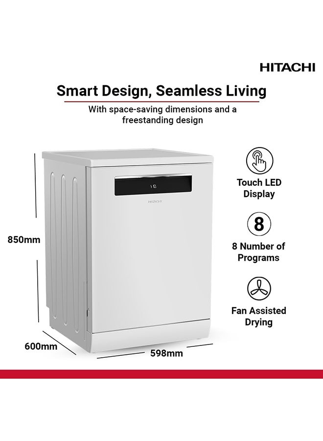 Hitachi Dish Washer 16 Place 8 Program 3 baskets, White, +15FINISH HDF-F168CV(W)FIN White HDF-F168CV(W)FIN White - Image 3