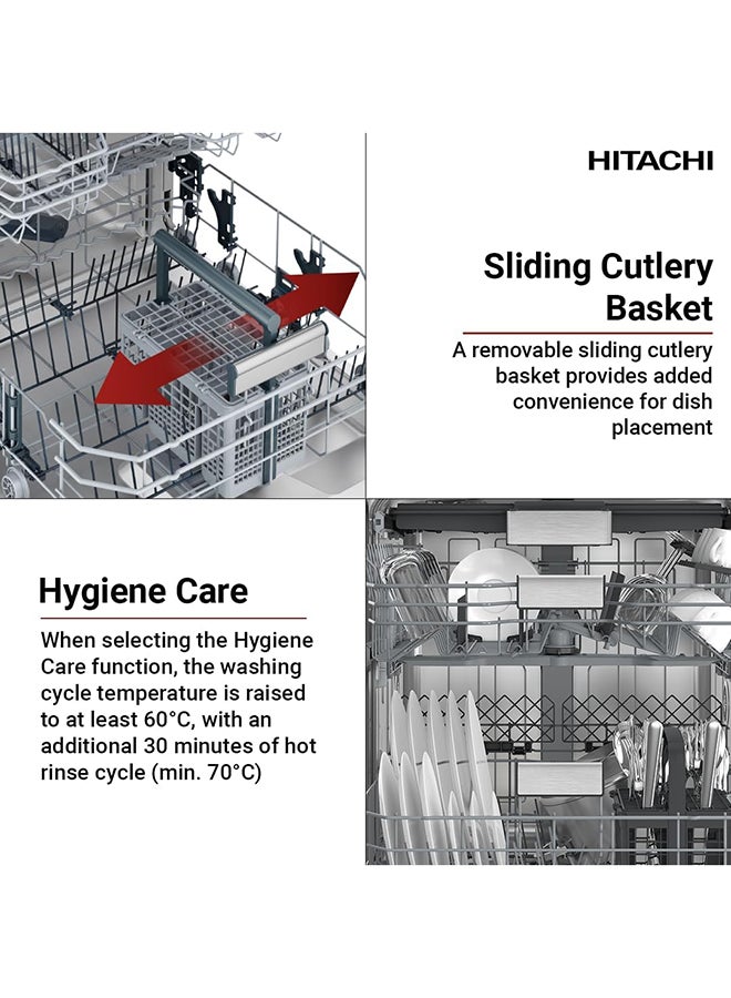 Hitachi Dish Washer 16 Place 8 Program 3 baskets, White, +15FINISH HDF-F168CV(W)FIN White HDF-F168CV(W)FIN White - Image 4