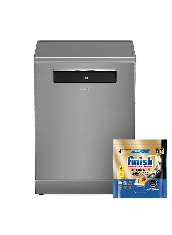 هيتاشي غسالة صحون هيتاشي 16 مكان 8 برامج 3 سلال، فضي، +15 فينيش - Image 1