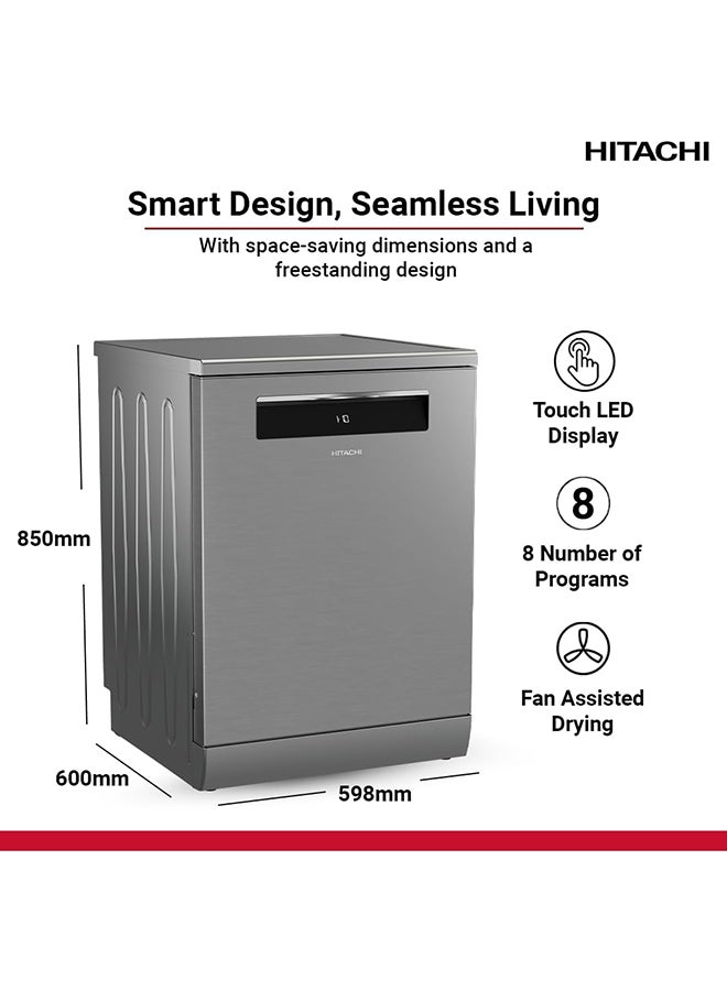 هيتاشي غسالة صحون هيتاشي 16 مكان 8 برامج 3 سلال، فضي، +15 فينيش - Image 3
