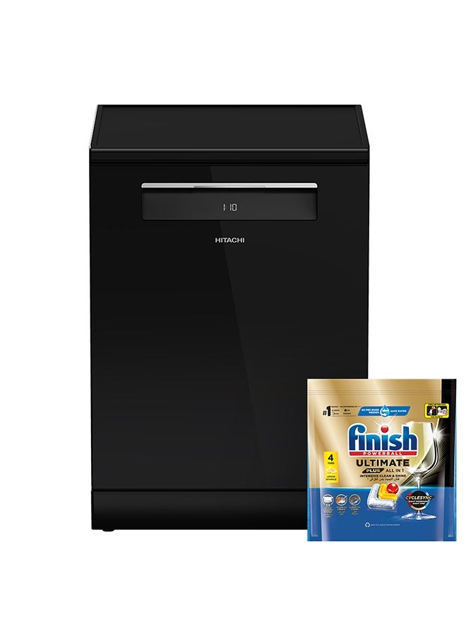 Hitachi Dish Washer 16 Place 8 Program 3 baskets, Black, +15FINISH HDF-F168CV(GB)FIN Black HDF-F168CV(GB)FIN Black - Image 1