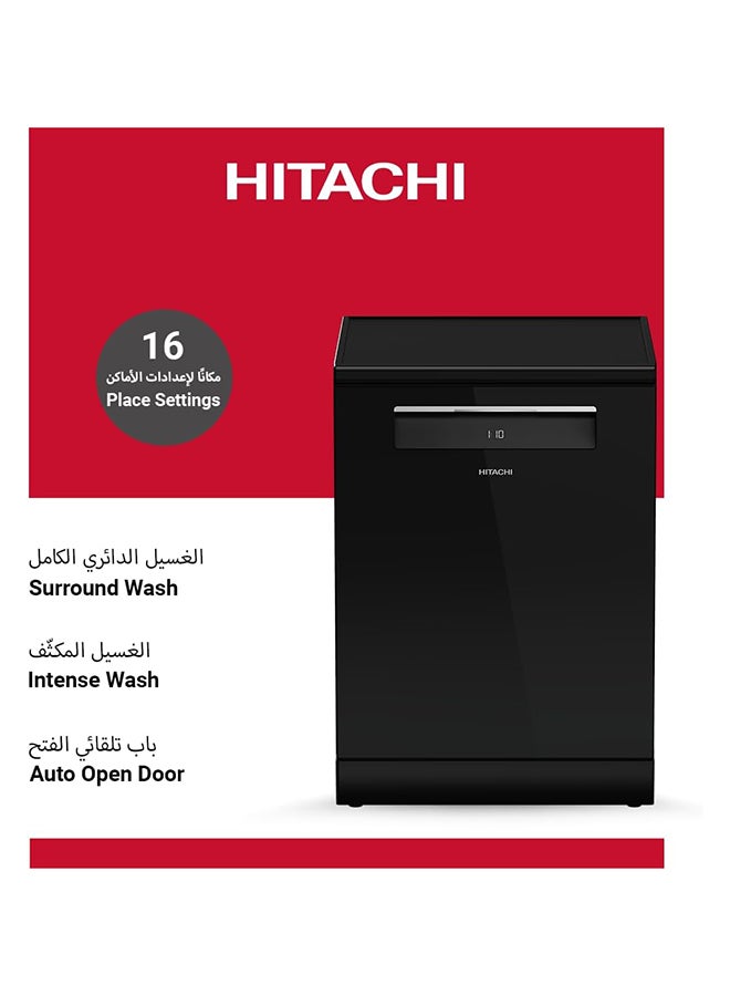 Hitachi Dish Washer 16 Place 8 Program 3 baskets, Black, +15FINISH HDF-F168CV(GB)FIN Black HDF-F168CV(GB)FIN Black - Image 2