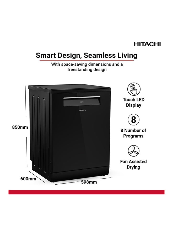 Hitachi Dish Washer 16 Place 8 Program 3 baskets, Black, +15FINISH HDF-F168CV(GB)FIN Black HDF-F168CV(GB)FIN Black - Image 3