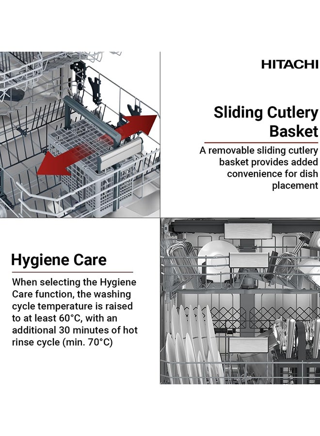 Hitachi Dish Washer 16 Place 8 Program 3 baskets, Black, +15FINISH HDF-F168CV(GB)FIN Black HDF-F168CV(GB)FIN Black - Image 4