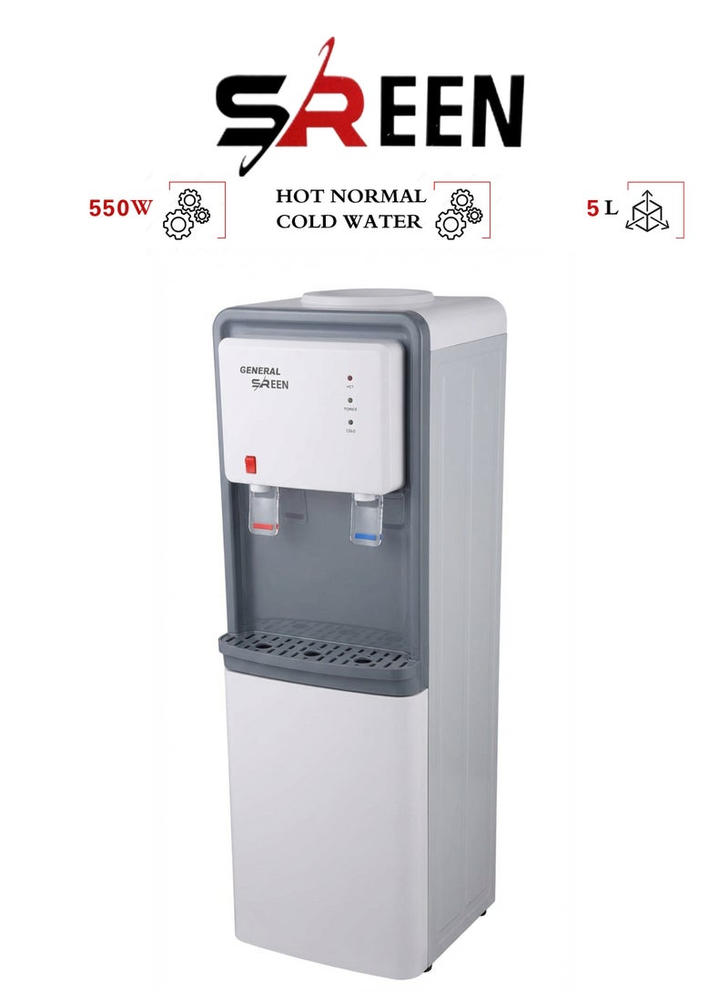 SREEN Hot Normal Cold Water Dispenser - 550W - 5.0Ltr/H - SRW-95Wg-C White - Image 1