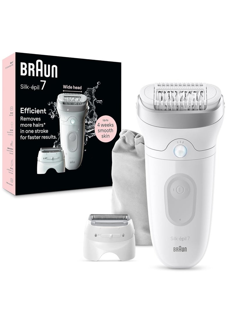 Braun Epilator Silk-épil 7, Hair Removal Device, Women Shaver & Trimmer, Wet and Dry, Wide Head, Includes Shaver Head and Trimmer Comb, SE7-041, Silver - Image 1