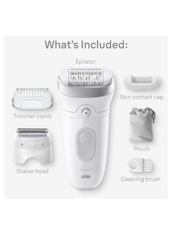 Braun Epilator Silk-épil 7, Hair Removal Device, Women Shaver & Trimmer, Wet and Dry, Wide Head, Includes Shaver Head and Trimmer Comb, SE7-041, Silver - Image 2