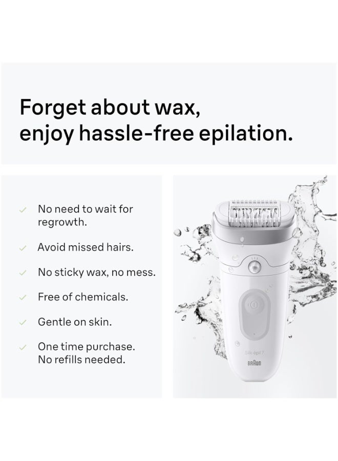 Braun Epilator Silk-épil 7, Hair Removal Device, Women Shaver & Trimmer, Wet and Dry, Wide Head, Includes Shaver Head and Trimmer Comb, SE7-041, Silver - Image 5