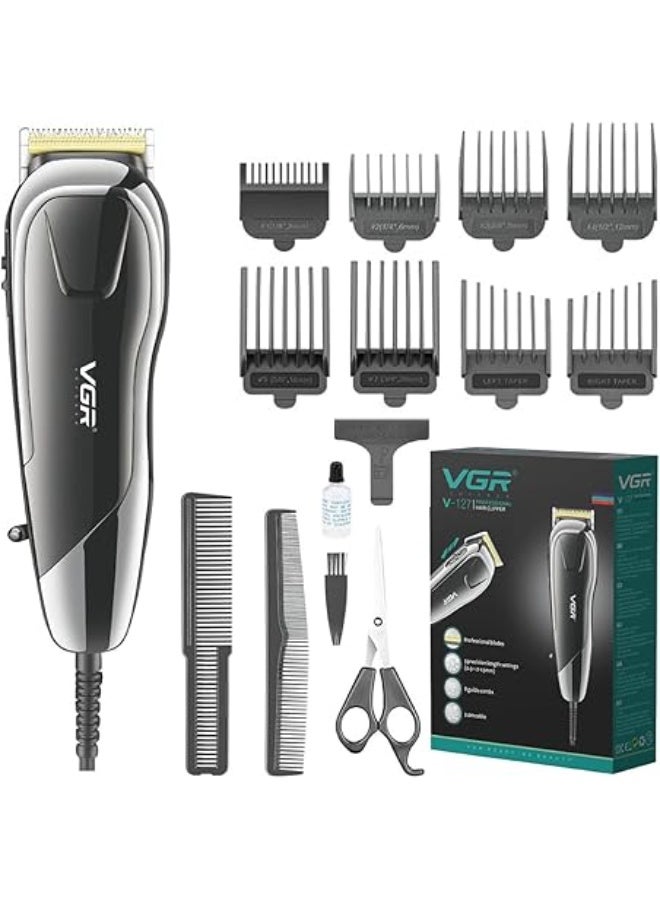 VGR V-127 Professional Hair Clipper Powerful DC Motor Stainless steel blade 8 Guide Combs 2m Cable Taper Lever Trimming Range: 0.9mm to 20mm Corded complete hair cutting set with 2 Combs & 1 Scissor BLACK - Image 1